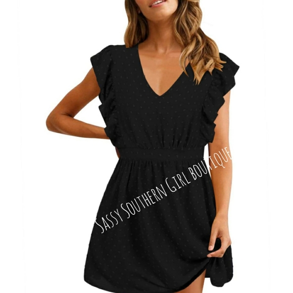 🆕⭐Flirty black swiss dot ruffle mini dress - Picture 9 of 12